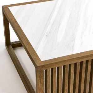 MESA DE CENTRO EN ROBLE Y MARMOL