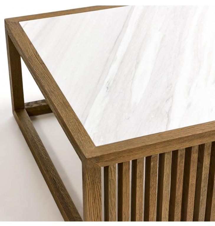 MESA DE CENTRO EN ROBLE Y MARMOL