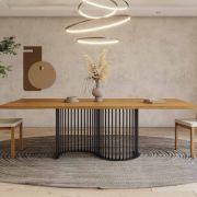 Mesa de comedor extensible con base de hierro y tablero de madera