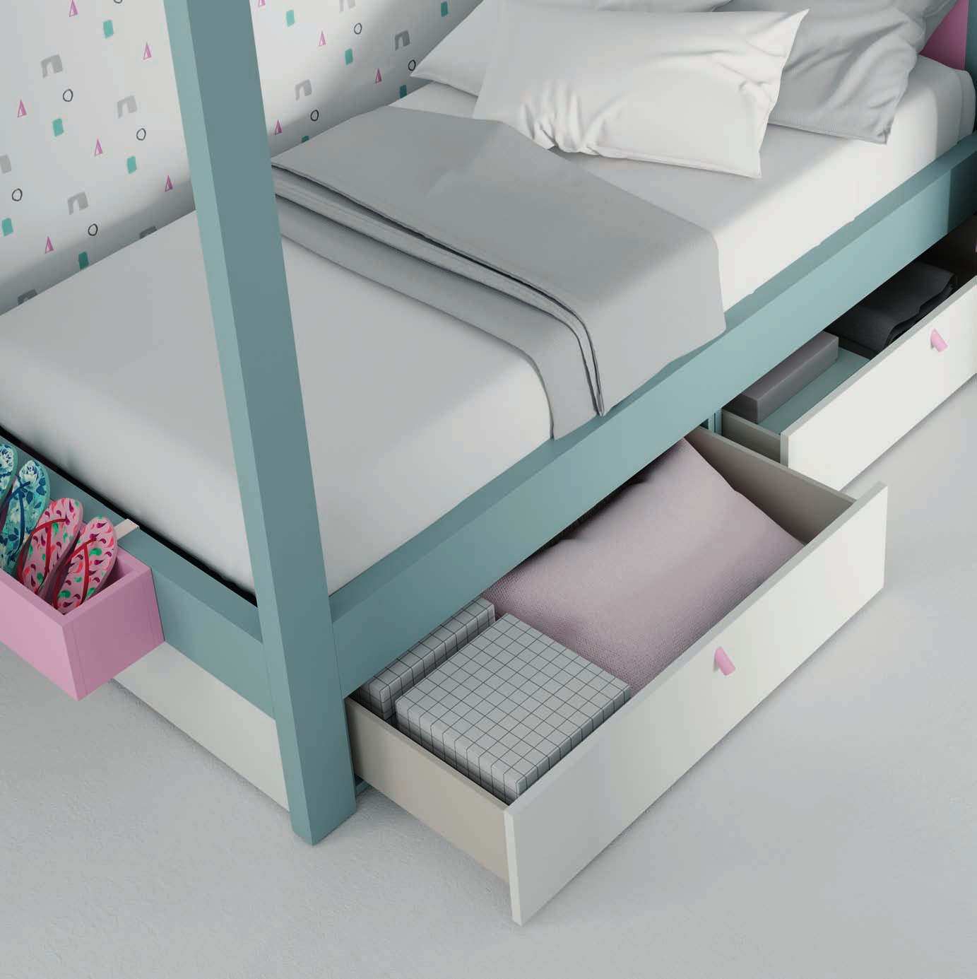 COMPOSICIÓN INFANTIL CAMA DOSEL CON CAJONES