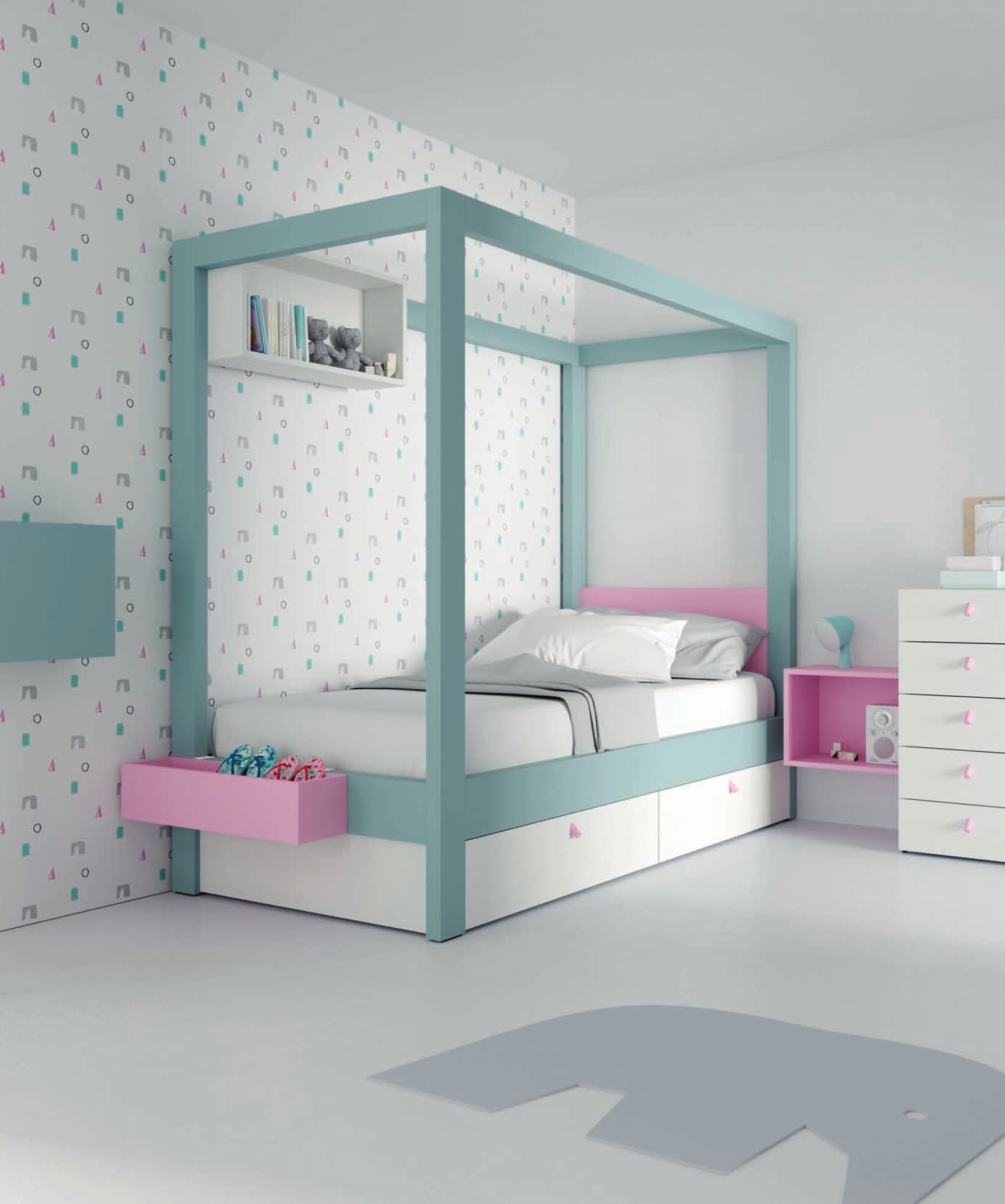 COMPOSICIÓN INFANTIL CAMA DOSEL CON CAJONES