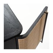 Aparador con 4 puertas en madera de roble oscuro y rattan