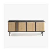 Aparador con 4 puertas en madera de roble oscuro y rattan