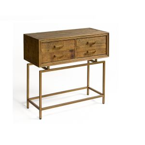CONSOLA MADERA RECICLADA Y METAL DORADO