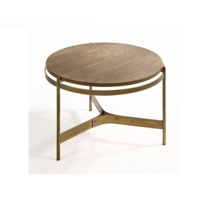 MESA AUXILIAR ROBLE Y METAL DORADO