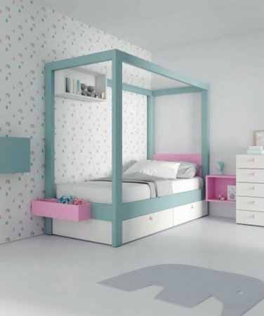 COMPOSICIÓN INFANTIL CAMA DOSEL CON CAJONES