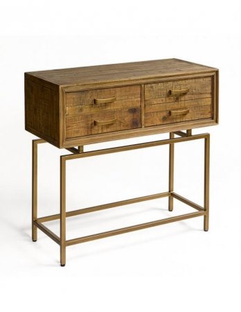 CONSOLA MADERA RECICLADA Y METAL DORADO