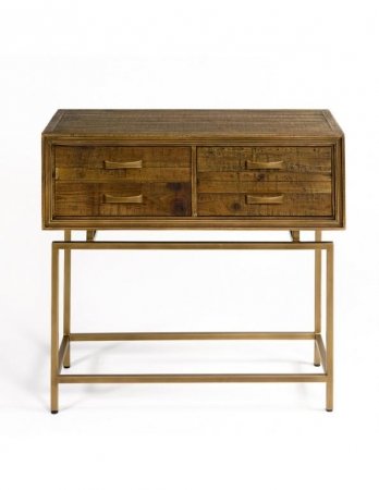 CONSOLA MADERA RECICLADA Y METAL DORADO