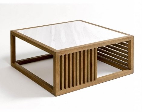 MESA DE CENTRO EN ROBLE Y MARMOL