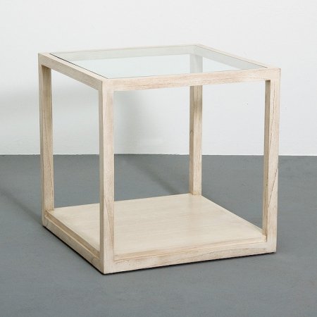 MESA AUXILIAR MADERA Y CRISTAL