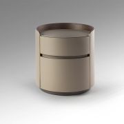 Mesita de noche redonda tapizada con dos cajones