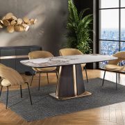 Mesa de comedor rectangular con tapa de porcelánico