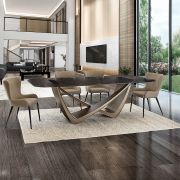 Mesa de comedor rectagular en metal y cristal