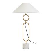 Lámpara de mesa de metal dorado con base en marmol