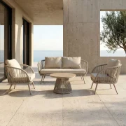 Conjunto de jardín modelo Duna en acero y rattan