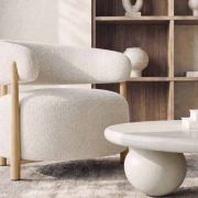 Sillón tapizado con patas de roble en diferentes colores