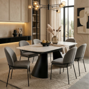 Mesa de comedor extensible en hierro negro y porcelánico dt-532